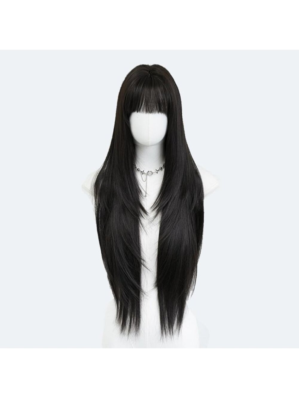 Women's Natural Black Heat Resistant Synthetic Fiber Long Straight Wigs Bangs